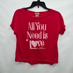 Junk Food T-Shirt Women’s 2XL Red 100% Cotton Cropped Logo All You Need Is Love